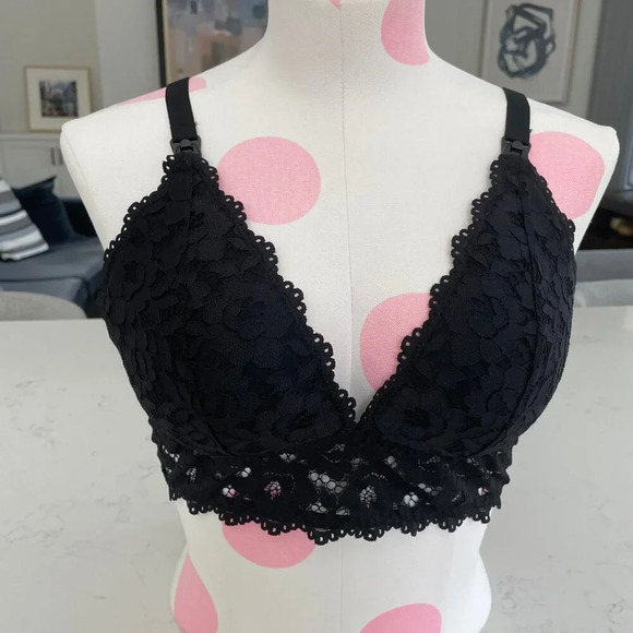 Momanda Lace Plunge Nursing Bralette Polyamide Elastane Black Sz 38B NWOT - Picture 14 of 14